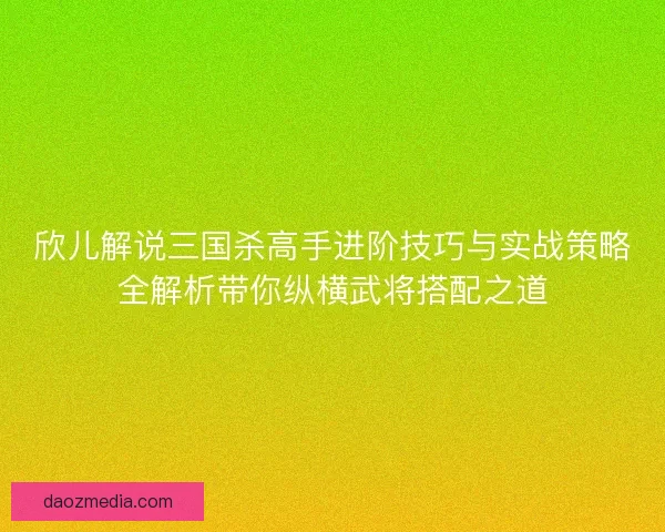 欣儿解说三国杀高手进阶技巧与实战策略全解析带你纵横武将搭配之道